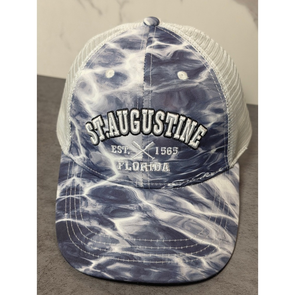 Lucky 7 USA St Augustine Florida Water Print Mesh Trucker Hat Snapback‎